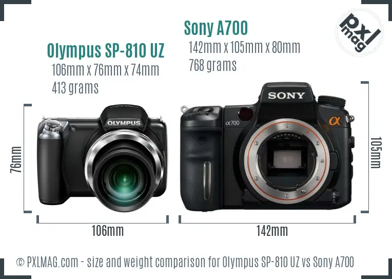 Olympus SP-810 UZ vs Sony A700 size comparison