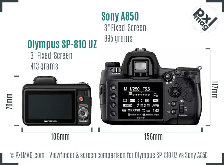 Olympus SP-810 UZ vs Sony A850 Screen and Viewfinder comparison