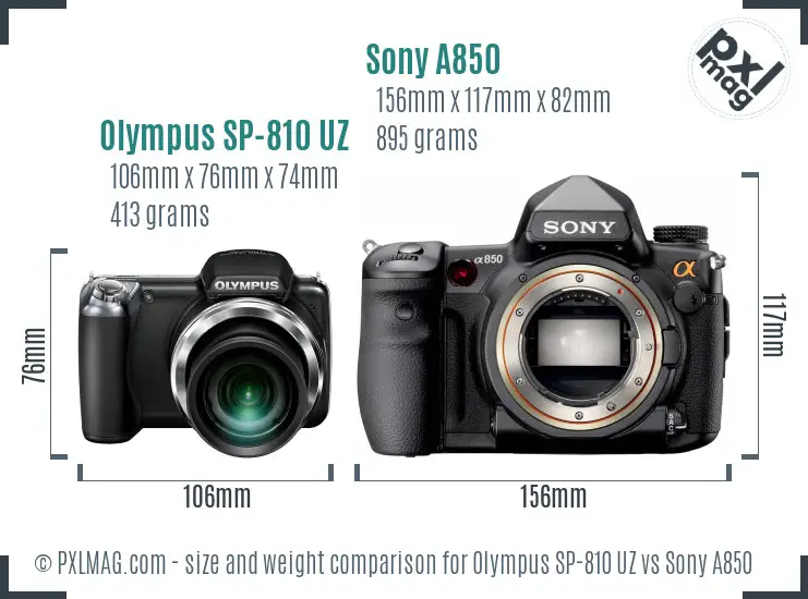 Olympus SP-810 UZ vs Sony A850 size comparison