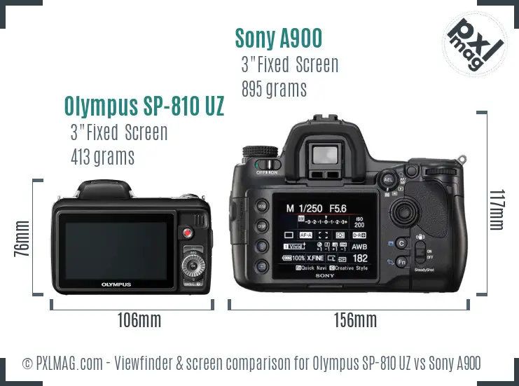 Olympus SP-810 UZ vs Sony A900 Screen and Viewfinder comparison