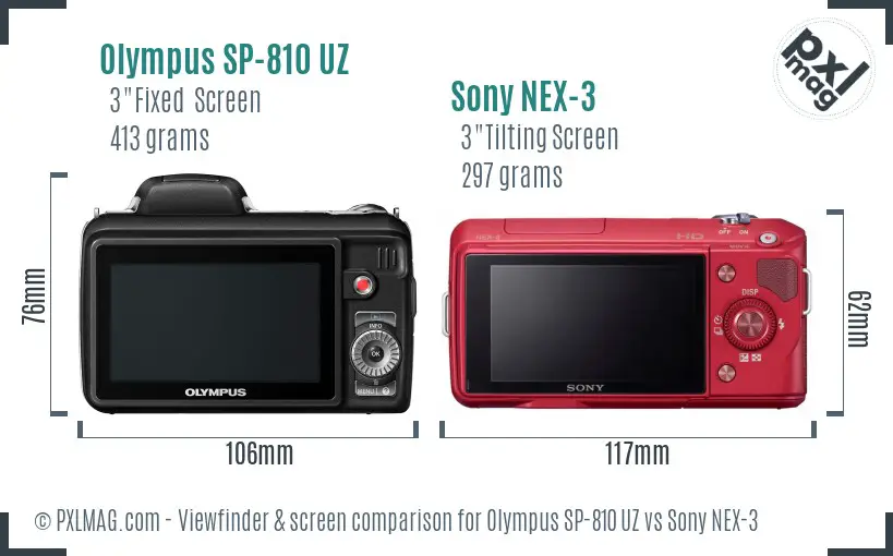 Olympus SP-810 UZ vs Sony NEX-3 Screen and Viewfinder comparison