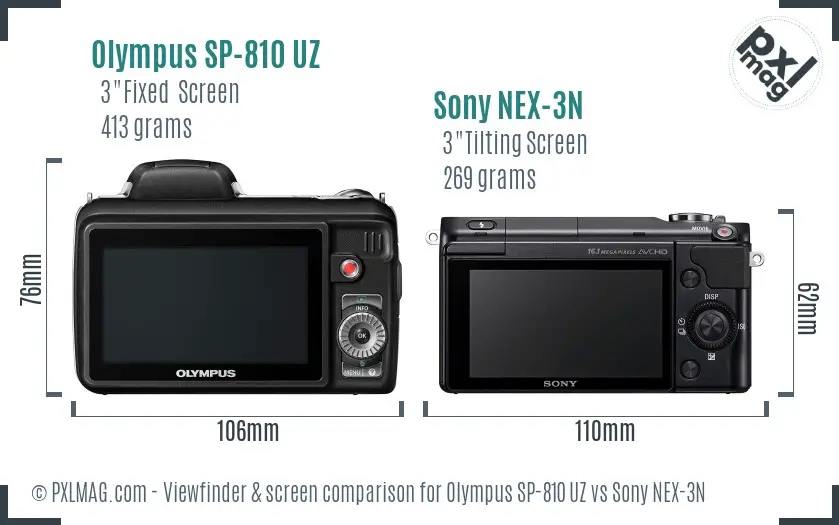 Olympus SP-810 UZ vs Sony NEX-3N Screen and Viewfinder comparison