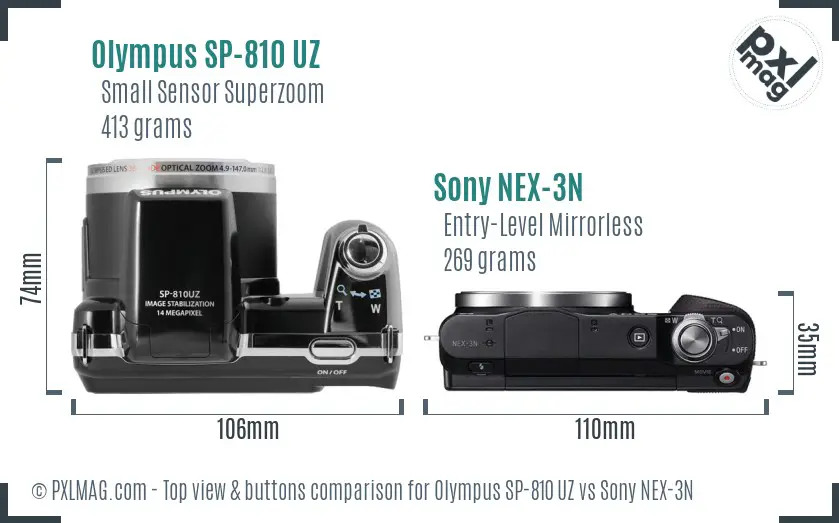 Olympus SP-810 UZ vs Sony NEX-3N top view buttons comparison