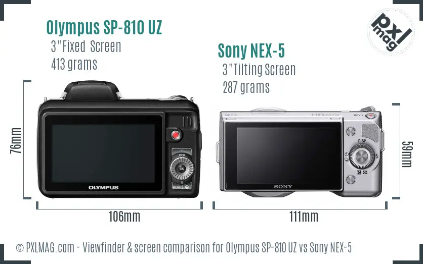 Olympus SP-810 UZ vs Sony NEX-5 Screen and Viewfinder comparison