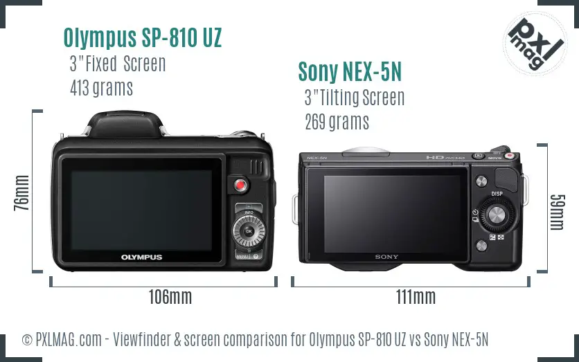 Olympus SP-810 UZ vs Sony NEX-5N Screen and Viewfinder comparison