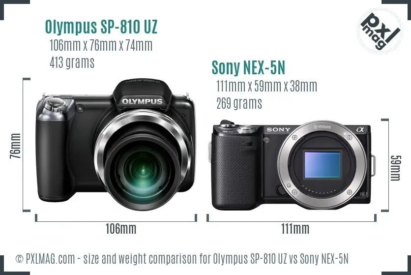 Olympus SP-810 UZ vs Sony NEX-5N size comparison