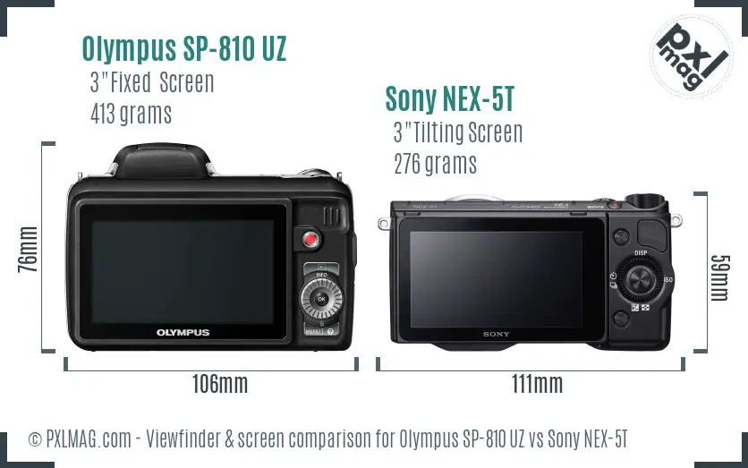 Olympus SP-810 UZ vs Sony NEX-5T Screen and Viewfinder comparison