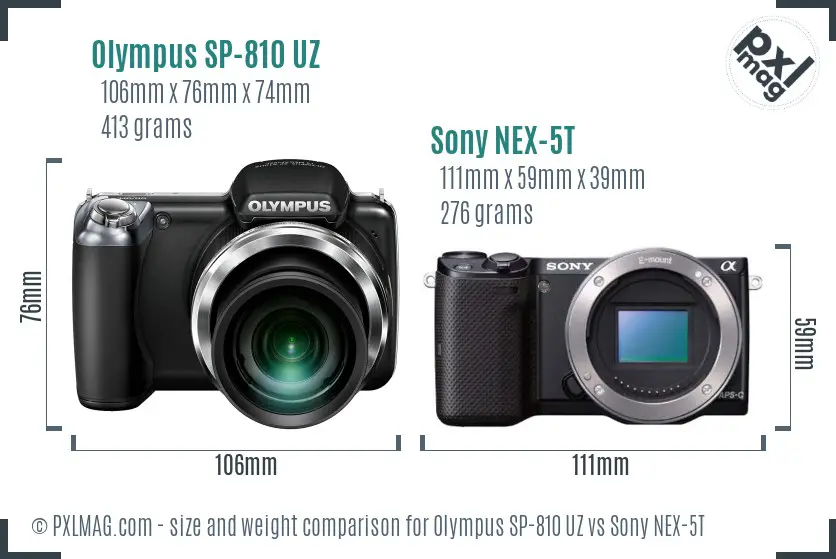Olympus SP-810 UZ vs Sony NEX-5T size comparison