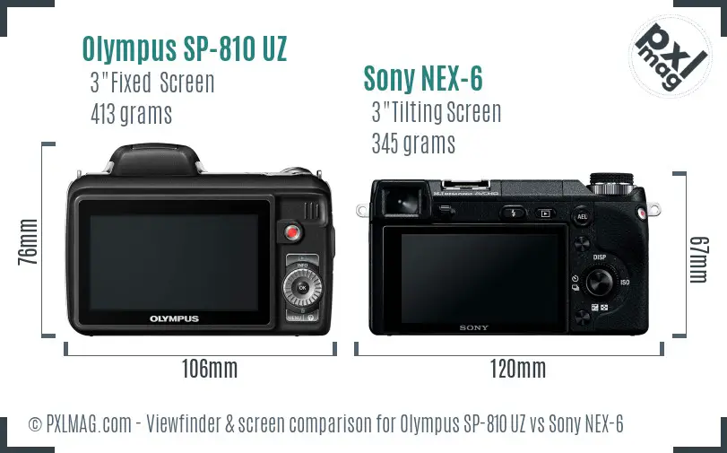 Olympus SP-810 UZ vs Sony NEX-6 Screen and Viewfinder comparison