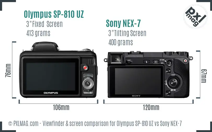 Olympus SP-810 UZ vs Sony NEX-7 Screen and Viewfinder comparison