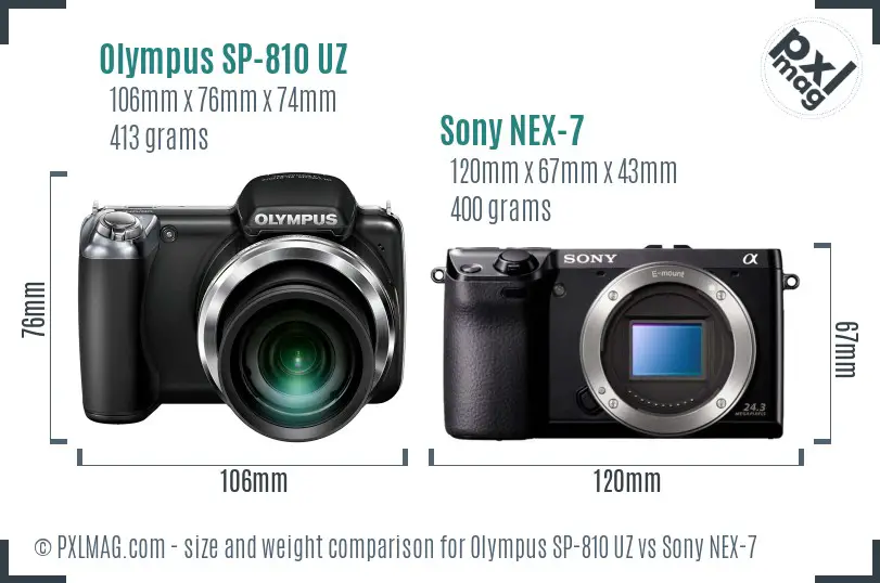 Olympus SP-810 UZ vs Sony NEX-7 size comparison
