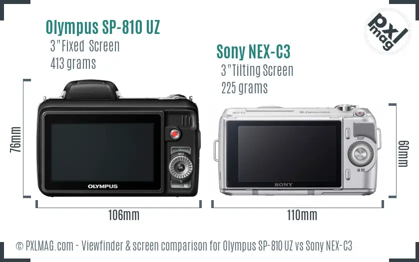 Olympus SP-810 UZ vs Sony NEX-C3 Screen and Viewfinder comparison