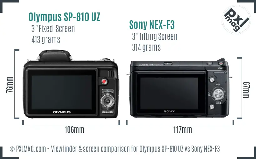 Olympus SP-810 UZ vs Sony NEX-F3 Screen and Viewfinder comparison