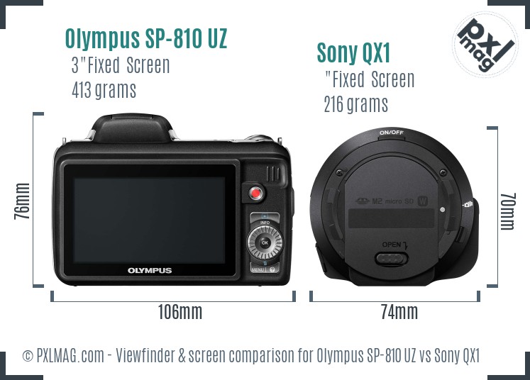 Olympus SP-810 UZ vs Sony QX1 Screen and Viewfinder comparison