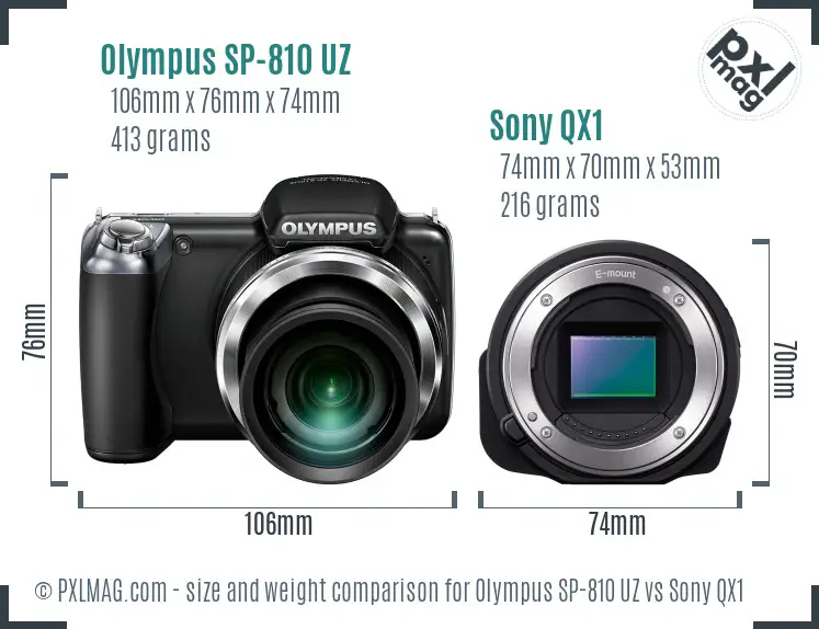 Olympus SP-810 UZ vs Sony QX1 size comparison