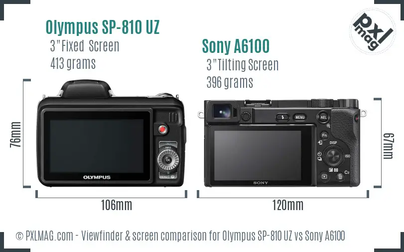 Olympus SP-810 UZ vs Sony A6100 Screen and Viewfinder comparison Olympus SP-810 UZ vs Sony A6100 Screen and Viewfinder comparison