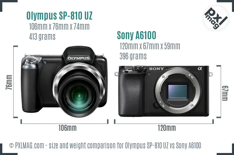 Olympus SP-810 UZ vs Sony A6100 size comparison Olympus SP-810 UZ vs Sony A6100 size comparison