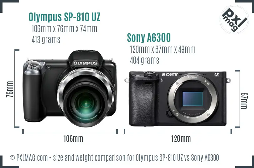 Olympus SP-810 UZ vs Sony A6300 size comparison