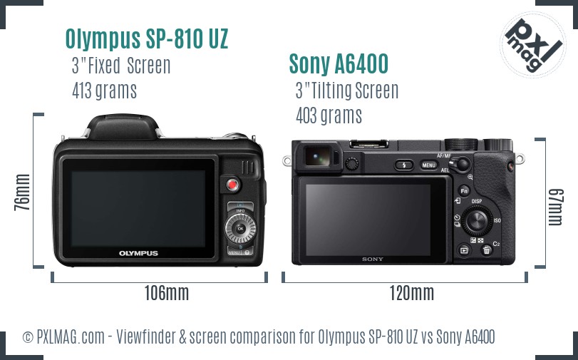 Olympus SP-810 UZ vs Sony A6400 Screen and Viewfinder comparison