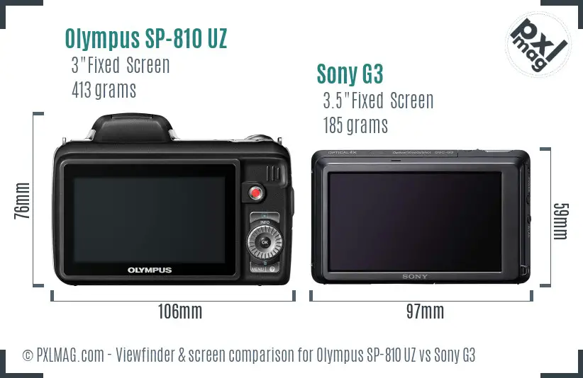 Olympus SP-810 UZ vs Sony G3 Screen and Viewfinder comparison