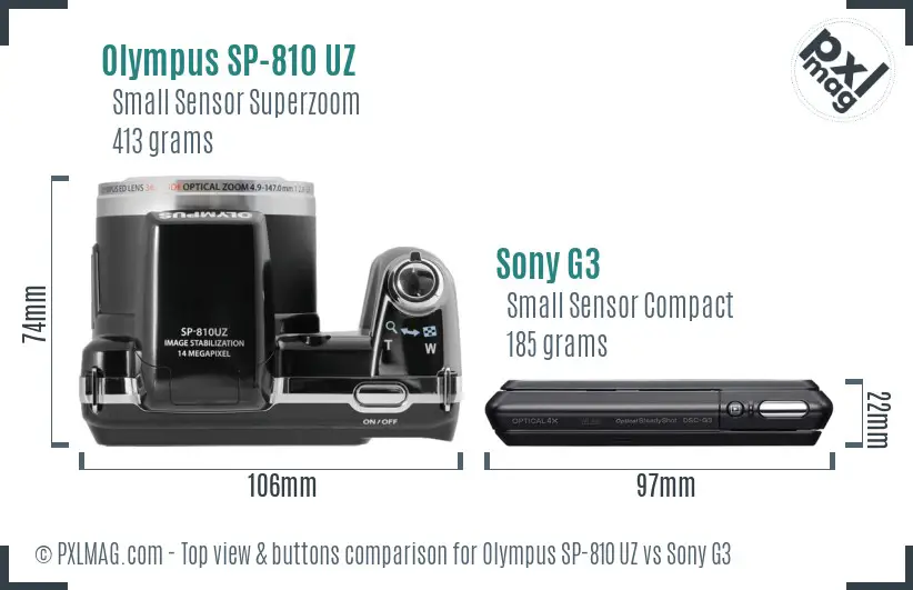 Olympus SP-810 UZ vs Sony G3 top view buttons comparison