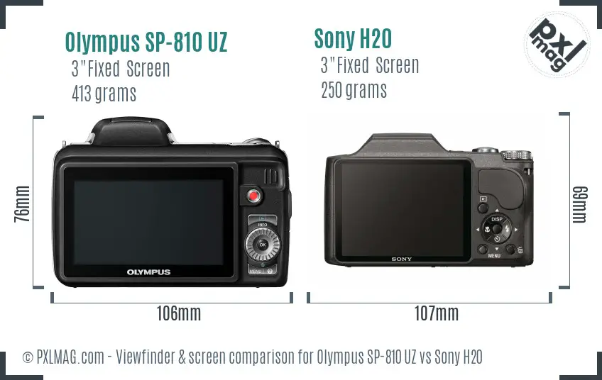 Olympus SP-810 UZ vs Sony H20 Screen and Viewfinder comparison