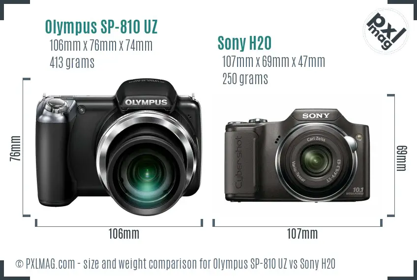 Olympus SP-810 UZ vs Sony H20 size comparison