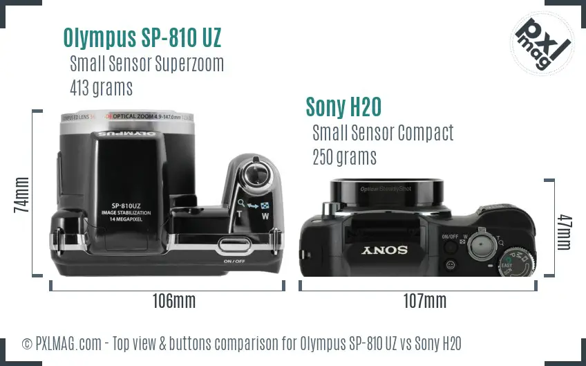 Olympus SP-810 UZ vs Sony H20 top view buttons comparison