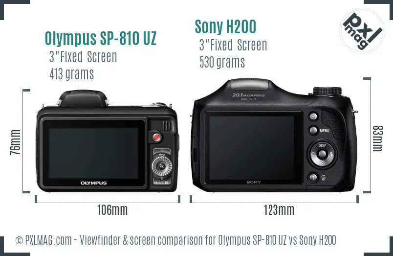 Olympus SP-810 UZ vs Sony H200 Screen and Viewfinder comparison
