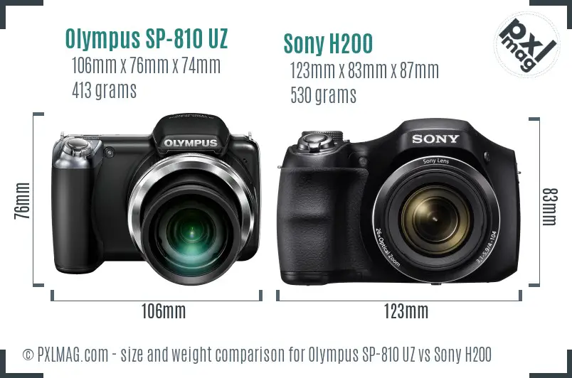Olympus SP-810 UZ vs Sony H200 size comparison