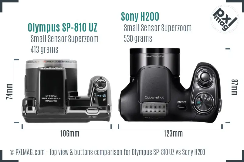 Olympus SP-810 UZ vs Sony H200 top view buttons comparison