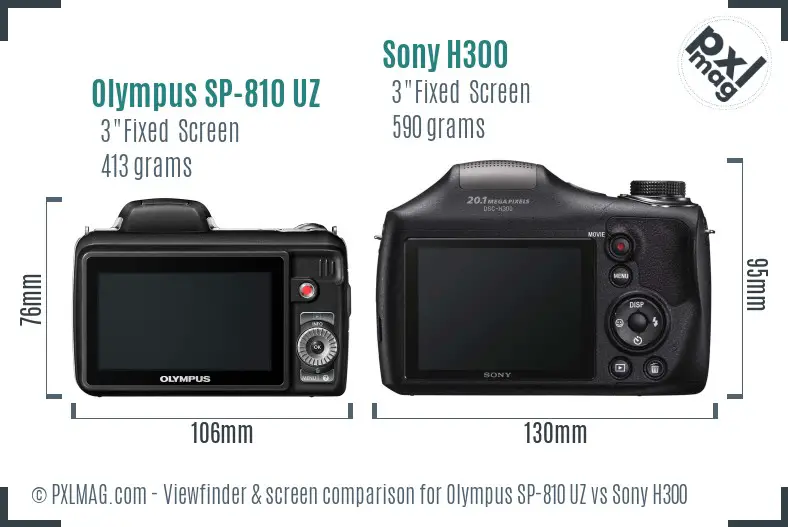 Olympus SP-810 UZ vs Sony H300 Screen and Viewfinder comparison