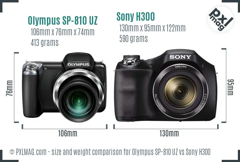 Olympus SP-810 UZ vs Sony H300 size comparison