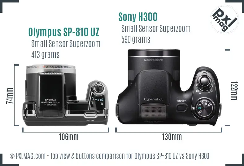 Olympus SP-810 UZ vs Sony H300 top view buttons comparison