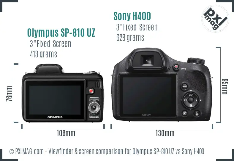 Olympus SP-810 UZ vs Sony H400 Screen and Viewfinder comparison