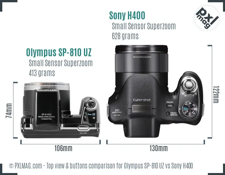 Olympus SP-810 UZ vs Sony H400 top view buttons comparison