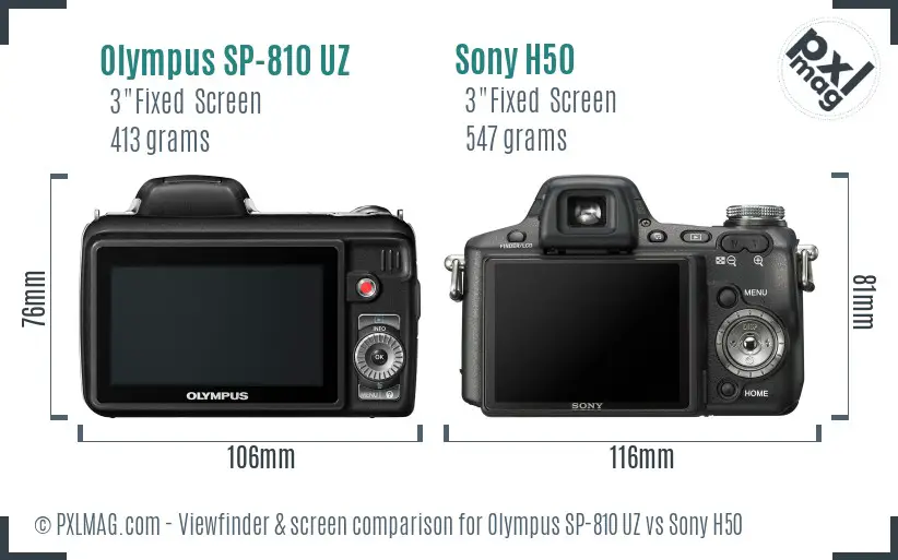 Olympus SP-810 UZ vs Sony H50 Screen and Viewfinder comparison