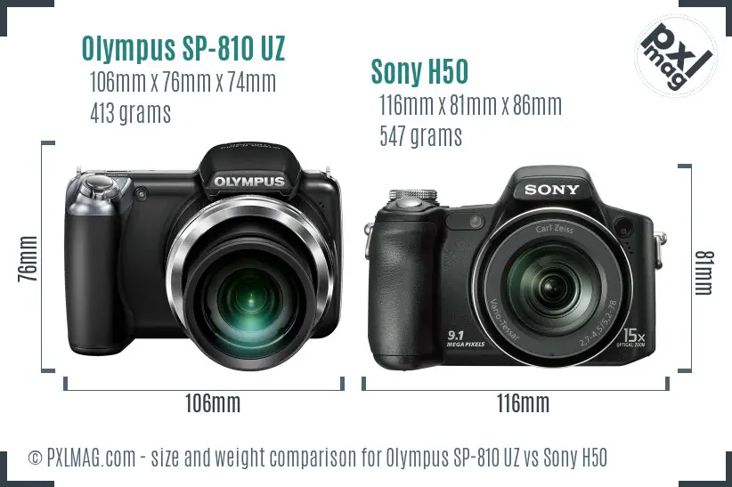 Olympus SP-810 UZ vs Sony H50 size comparison