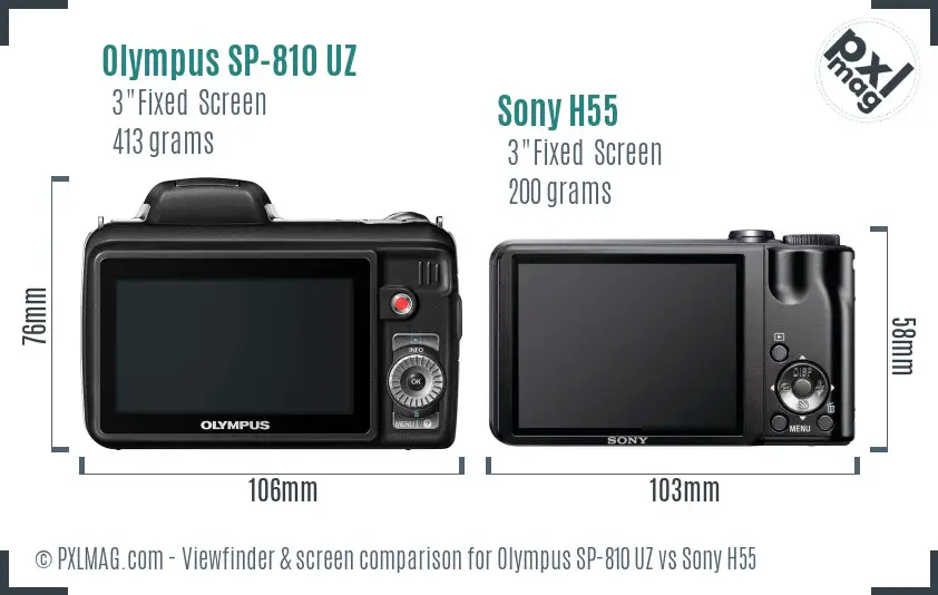 Olympus SP-810 UZ vs Sony H55 Screen and Viewfinder comparison