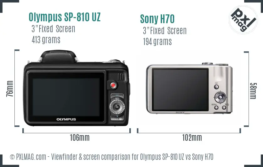 Olympus SP-810 UZ vs Sony H70 Screen and Viewfinder comparison