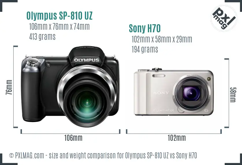 Olympus SP-810 UZ vs Sony H70 size comparison
