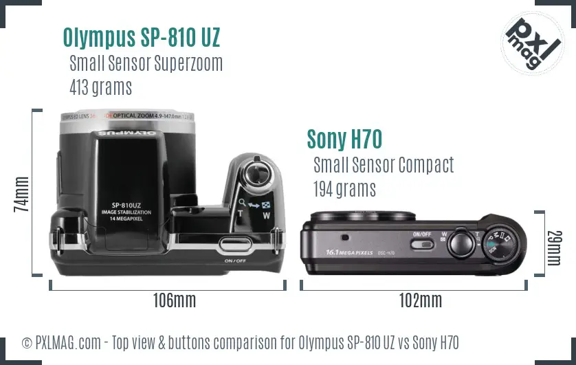 Olympus SP-810 UZ vs Sony H70 top view buttons comparison
