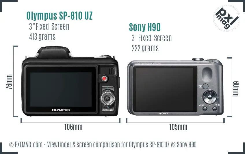 Olympus SP-810 UZ vs Sony H90 Screen and Viewfinder comparison