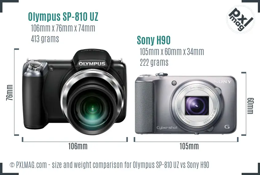 Olympus SP-810 UZ vs Sony H90 size comparison