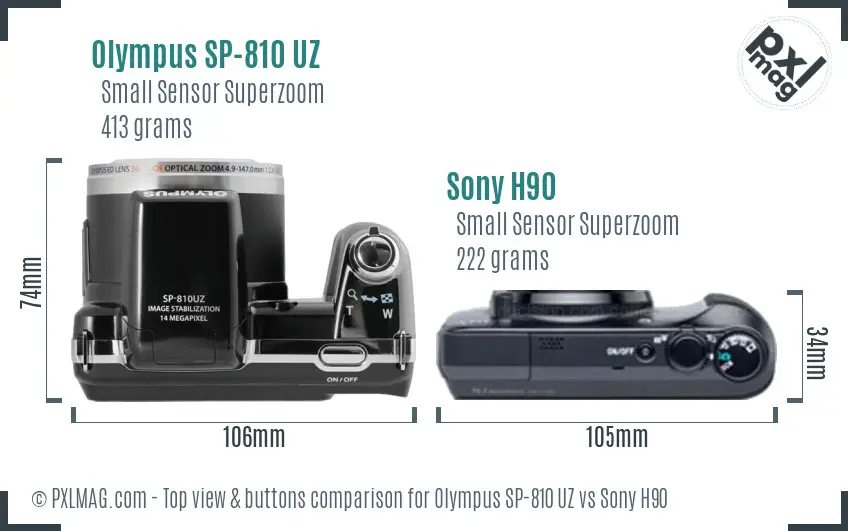 Olympus SP-810 UZ vs Sony H90 top view buttons comparison