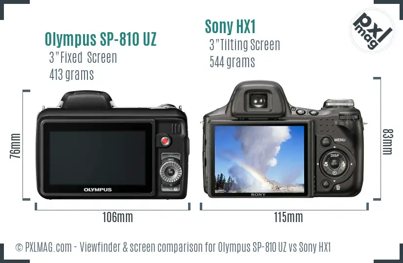 Olympus SP-810 UZ vs Sony HX1 Screen and Viewfinder comparison