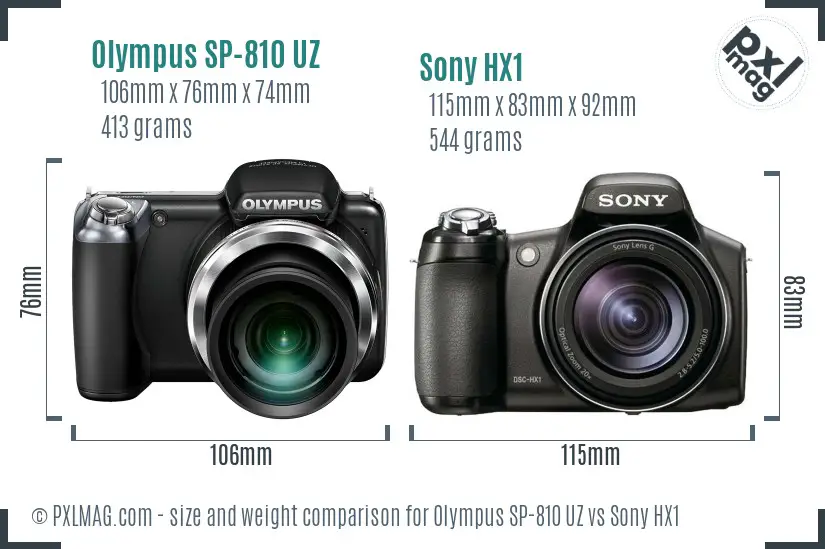Olympus SP-810 UZ vs Sony HX1 size comparison