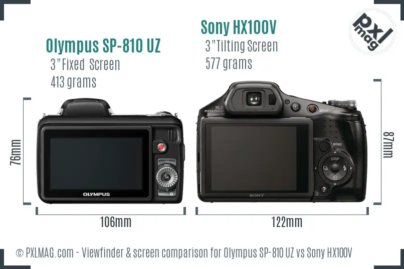 Olympus SP-810 UZ vs Sony HX100V Screen and Viewfinder comparison