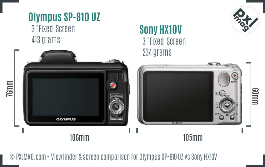 Olympus SP-810 UZ vs Sony HX10V Screen and Viewfinder comparison