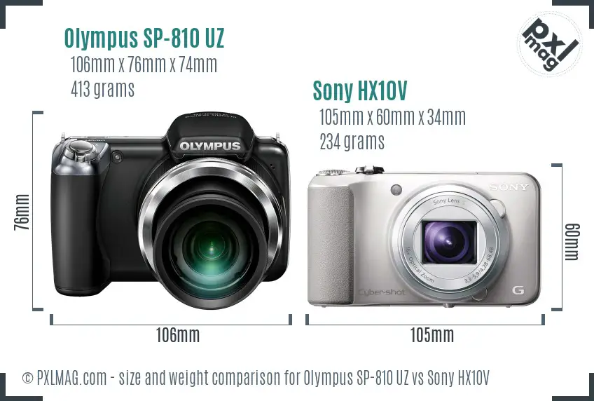 Olympus SP-810 UZ vs Sony HX10V size comparison